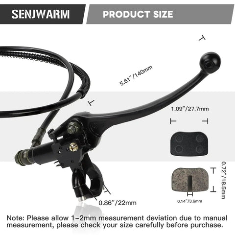SENJWARM hydraulic hand brake system with lever, master cylinder, caliper and pads; 50-inch hose for 98cc mini bike