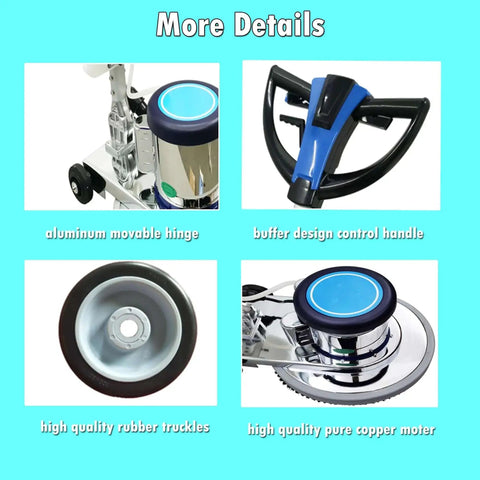18 Inch Commercial Floor Scrubber Buffer Built Tough Polisher With 1100W Motor And 12L Tank Butterfly Handle Close-Up Details