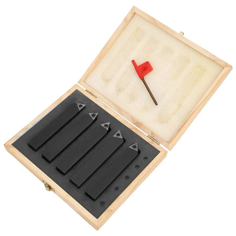 All In One Pro Grade Carbide Turning Tool Set Five Piece Indexable Cutter Kit With Three Quarter Inch Shanks And 60 Degree 75 Degree And 90 Degree Tips