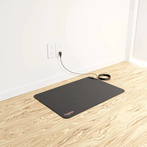 Grounding Mat Starter Kit For Pain Relief Sleep Energy Inflammation And Wellness With outlet adapter and extra grounding cord on wooden floor
