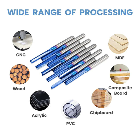Ten pack of Pro Grade CNC Router Bits Straight Router Bit One Eighth Inch Shank Two Flute End Mill Cutter, suitable for MDF, PVC, acrylic, wood.