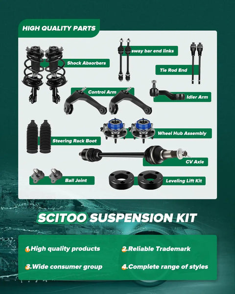 Image displaying parts of the 10 Piece Bolt On Front End Suspension Kit for Chevy Colorado, GMC Canyon, Isuzu I 350 and I 370.