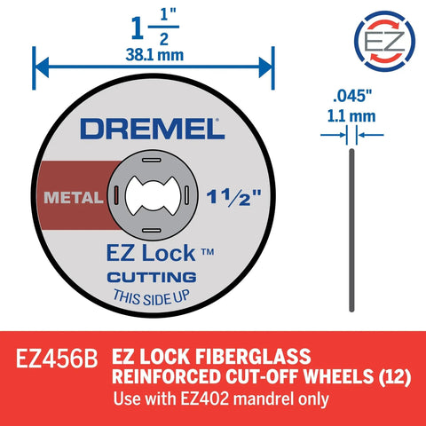 Diagram of EZ Lock Rotary Tool Cut Off Wheels Kit By Dremel, 1 1/2-Inch Diameter, Fiberglass-Reinforced for Metal Cutting