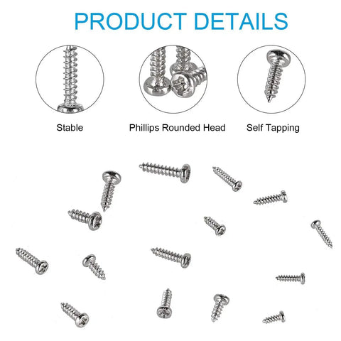 Silver Tiny Electronics Screws Kit 750 Pcs Set With M1 To M1.7 Phillips Pan Head Self Tapping Screws assorted sizes close-up