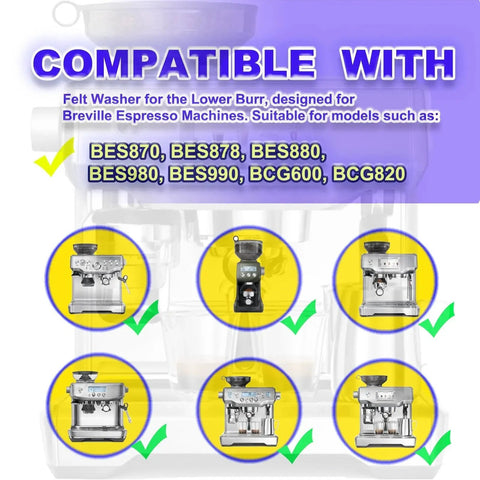 Six-piece felt washers for Breville espresso grinders; compatible with BES870 BES878 BES880 BES980 BCG820