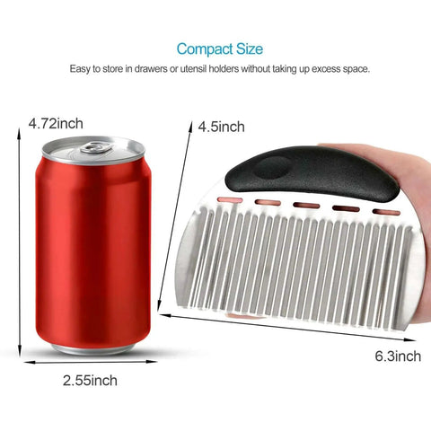 Two Pack Large Crinkle Cutters Heavy Duty Stainless Steel Crinkle Cutter With Ergonomic Non Slip Handle next to a soda can
