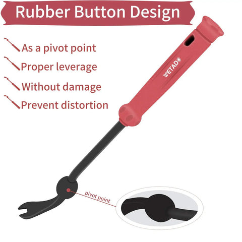 Close-up of Trim Removal Tool Set For Car Interior Pro Grade 8 Piece Red Pliers Kit with rubber button design for leverage.