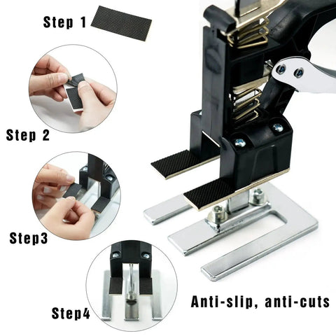 Assembly steps for Labor Saving Arm Jacks 2 Pack 15.5 Inch Furniture Lifter For Cabinets And Tile showing anti-slip features.