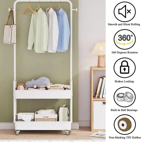Coat rack on 1-Inch Caster Wheels with Threaded Stem M6x15mm Swivel Casters with Brakes for smooth, quiet rolling.