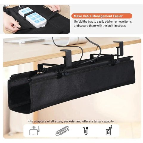 Under Desk Cable Management Tray Clamp On Wire Organizer for Hiding Cords in a Clean Home Office Setup, installed view