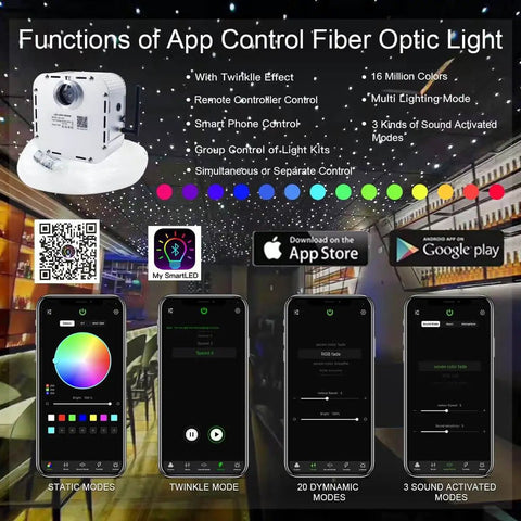32W RGBW Twinkle Fiber Optic Lights Kit With Music Activated App Control Bluetooth Star Ceiling Sky Light interface