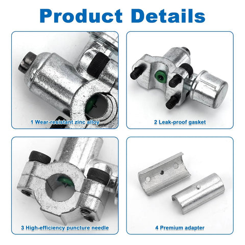 BPV-31 piercing valve kit for refrigerator lines; zinc alloy body, 2 leak-proof gaskets, 2 hex keys, 4 adapters