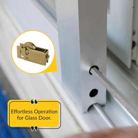 Sliding Patio Door Roller Assembly With 1-1/8 Inch Steel Wheel, 1 Inch Height, 1-7/8 Inch Length, 17/32 Inch Width in use
