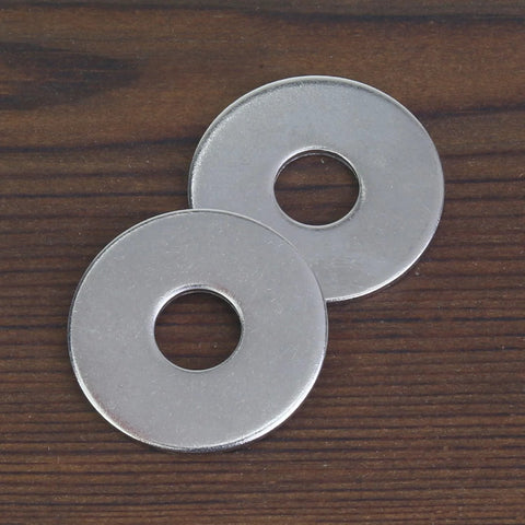 Two stainless steel flat washers, 1 in outer diameter, 0.055 in thick, 5/16 in hole