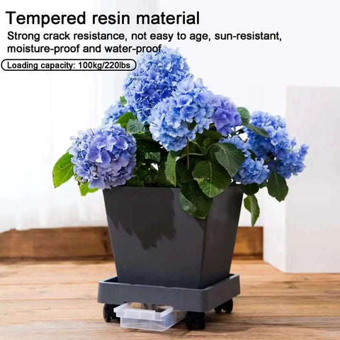 Heavy Duty Plant Drip Tray with Drawer Water Collection Box Built to Last, Square Drain Pan on Wheels, Brown, Crack Resistant
