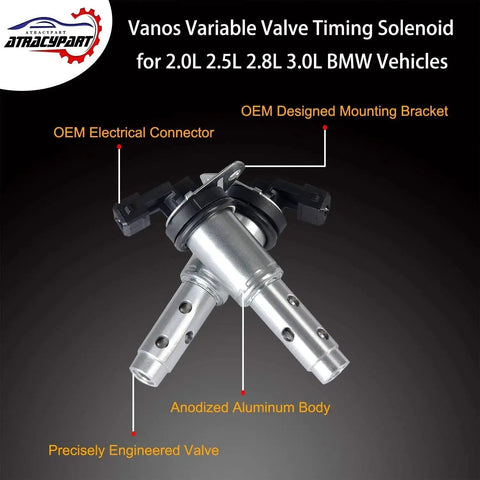 Two Pack Variable Valve Timing Vanos Solenoid VVT For BMW 3 Series And 5 Series Models Including 325i 328i 330i 335i 525i 528i 530i 535i E60 E90 N52 N54 Replaces 11367585425 11367516293 OEM Fit Solenoid Kit For Peak Engine Performance