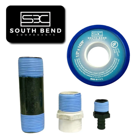 Premium PTFE Thread Seal Tape For Plumbing Gas Water And Air Systems Teflon Tape Delivers Leak Proof Seals On Metal And Plastic Pipes Durable And Easy To Use One Pack alongside blue PTFE-coated pipes and components.