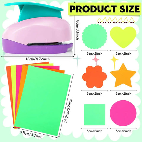 16 Piece Craft Hole Punch Set With 6 Shapes And 2 Inch Punches, Includes 10 Sheets Cardstock for Scrapbooking and DIY Projects