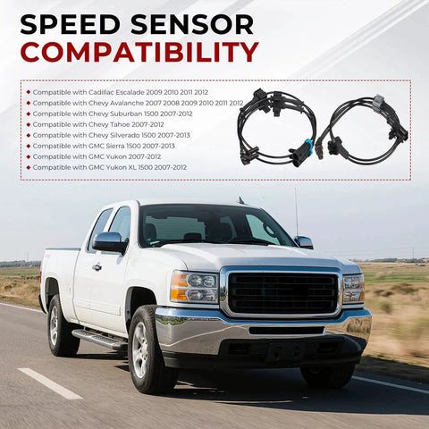 4-pack ABS wheel speed sensors for GM trucks; front and rear, black wires with blue connector.