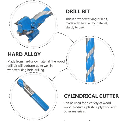 Close-up of Hard Alloy Woodworking Drill Bit 25x125mm Extended Thread Hole Opener Blue for heavy-duty wood drilling.