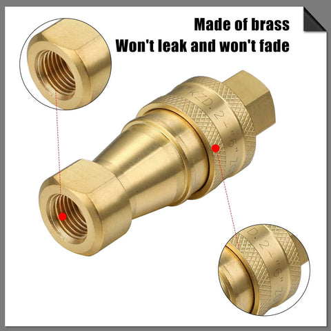 Six Pack One Quarter Inch Quick Disconnect Coupler Valves for Carpet Cleaning Wands and Truck Mounts, Brass Quick Coupler Set