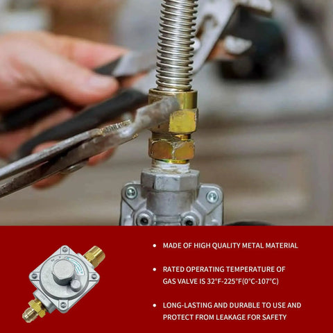 Hand installing 1/2 inch gas pressure regulator for natural gas and LPG interchange with 2 brass adapters; adjustable outlet.