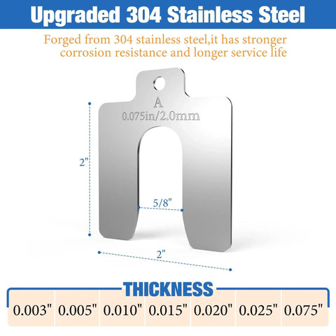 70 Pcs Stainless Steel Slotted Shim Kit For Leveling And Calibration In Machinist Shops Includes 2 Inch By 2 Inch Shim Stock Size A And Multiple Thicknesses For Precise Easy Adjustments And Tooling, single shim shown