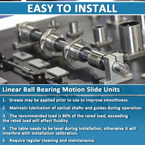SW8G Half Inch Ball Linear Bearing Bushing For CNC Machines And 3D Printers, shown installed with rubber sealed rod liner shaft parts
