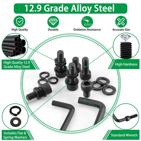 860 Piece Metric Screw Set With M2 M3 M4 M5 Machine Screws, Lock And Flat Washers, 12.9 Grade Alloy Steel, Includes Four Wrenches
