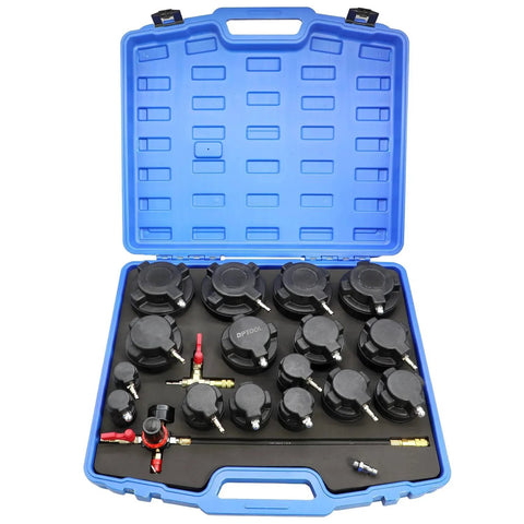 Turbo System Leak Tester Kit For Cars, 19-Piece Turbo Boost Leak Tester With 16 Step Adapters, Turbocharger Air Pressure Gauge in blue case