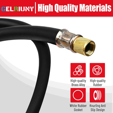 HVAC vacuum hose, black 6 ft with brass knurled 1/2 in to 1/4 in flare fittings