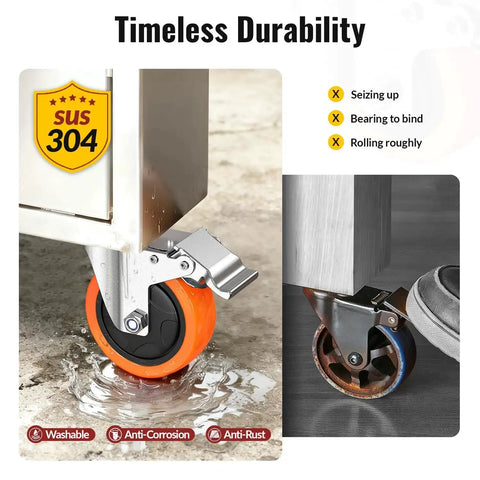 Stainless Steel 4 Inch Casters Set Of Four For Furniture And Equipment Anti Rust 304 Stainless Steel Heavy Duty Wheels in wet conditions