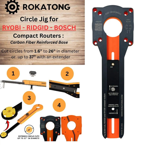 Circle Cutting Jig For Trim Routers, Your Go To Tool For Perfect Circular Cutouts Every Time, Adjustable Radius From 1.6 Inches To 37 Inches, Universal Fit For Popular Routers, Woodworking Tool With Clean Edges And Repeatable Results, Made In USA.