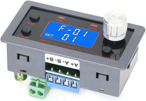 Front view of 2in1 DC Stepper Motor Driver Controller Integrated Board 5 To 30V 4A with LCD display and control knobs