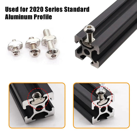 260 Piece T Nuts And Screws Kit For M-LOK And 2020 Aluminum Profiles, close-up of screws and T-nuts on aluminum profile