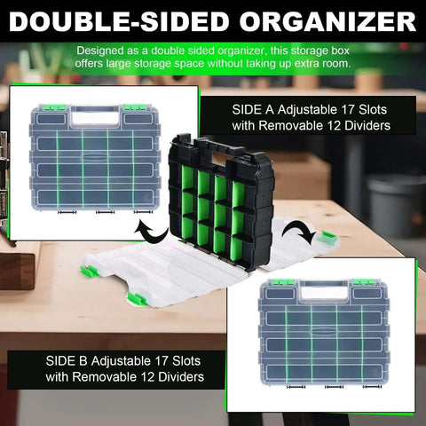 Must Have Dual Side 34 Compartment Hardware Organizer Box With Removable Dividers And Transparent Lid, 2 Pack Small Parts Storage for Screws