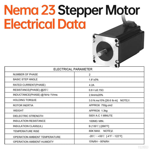 Powerful Nema 23 Stepper Motor With 1.8 Degree Step 2 Phase High Torque 3Nm Bipolar 4 Wire 57x101mm specifications image