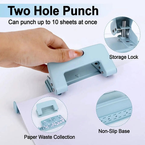 Adjustable 2 Hole Paper Punch For A4 A5 B5 Paper Sizes Metal Hole Puncher For Looseleaf Notebooks And Home Office Use blue