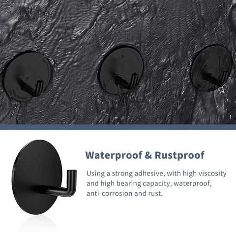 Heavy Duty Waterproof Adhesive Hooks For Bathroom Stainless Steel 304 Black Stick On Wall Hooks 6 lb load capacity on wet surface