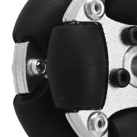 Close-up of 38mm Aluminum Omni Wheel For Robots Double Omni Wheel With 8 PU Coated Rollers And Metal Hubs