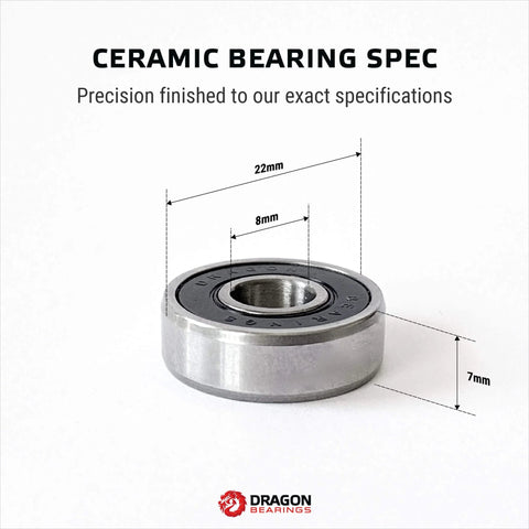 Dragon Bearings silver ceramic inline skate bearing with 22mm outer diameter and 8mm bore