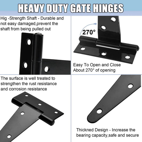 Heavy Duty Shed Door Hinges 6 Inch T Strap With 70 Screws Includes Mounting Hardware Rust Proof Black Powder Coated