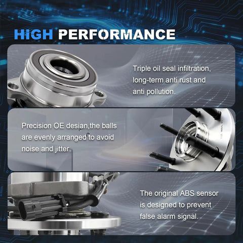 Front Wheel Hub Bearing Assembly Replacement For Ram 1500 2012 Through 2018 And Ram 1500 Classic 2019 Through 2022 With ABS Five Lug Wheels Front Position Hub Set 2 Pack Wheel Bearing And Hub Replacement with features and ABS sensor
