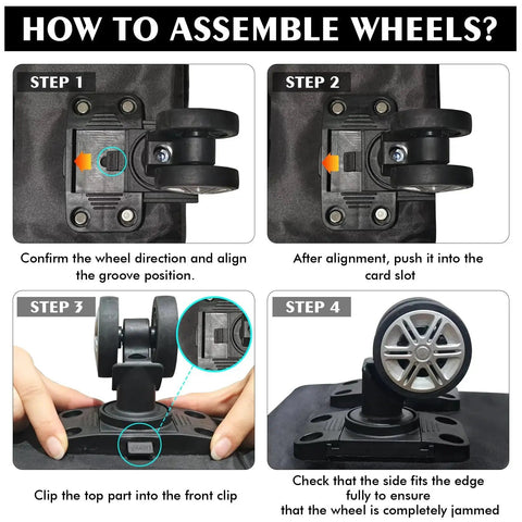 Rolling Duffle Bag With Detachable Wheels For Travel, Expandable Carry On Weekender Luggage You Need, wheel assembly guide.