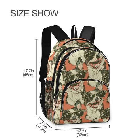 Cool Dog Style Sunglasses Backpack Go To Work Travel College, Laptop Daypack Fits 15.6 Inch Laptop, durable polyester