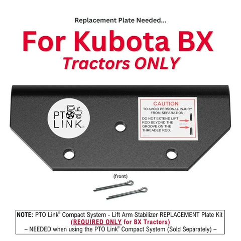 PTO Link replacement plate for Kubota BX tractors, front view, Compact PTO Quick Connect Duo Bundle For Sub Compact And Compact Category 1 Tractors And Implements Up To 70 HP Includes One Tractor Female Coupler And One Implement Male Coupler No Fuss Convenience