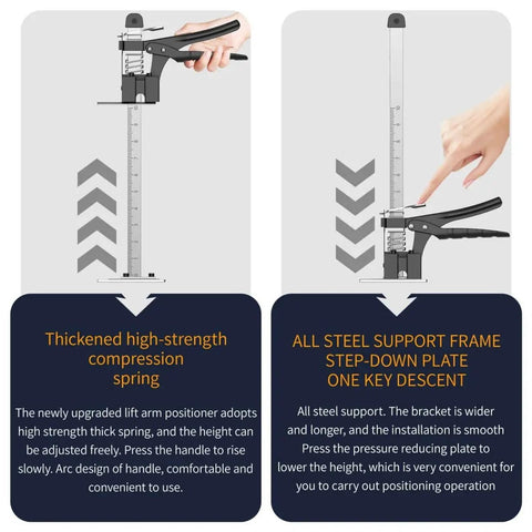 Labor-Saving Arm Jack Two-Piece Set For Wall Tile Positioning Doors Windows Cabinets And Furniture Lifts Drywall Lifts And Installation Tools, Easy Panel Lifting With Adjustable Height And Quick Release Button, 15.7-Inch Build For Heavy-Duty DIY Projects, showing adjustable height feature and compression spring.