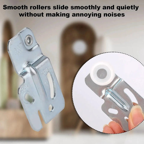 Close-up of heavy-duty iron roller from 4 Pack Sliding Closet Door Hardware Roller Kit for Wardrobe and Cabinet Doors, Top-Hung Bypass Track System, Fits 3/4 to 1-3/8 Inch Thick Doors, Includes 4 Heavy Duty Iron Rollers and 8 Screws for Replacement