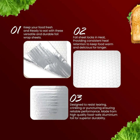 Heavy Duty Insulated Aluminum Foil Sheets Keep Food Hot Or Cold For Hours 50 Pack 14 Inch By 10.3 Inch Disposable Wraps described