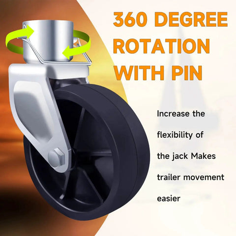6 Inch Trailer Jack Wheel Replacement With Pin For Tongue Jack 1200 Lb Capacity with 360 degree rotation feature